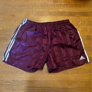 Vintage Adidas Shorts Mens Medium Red Maroon Mesh Lined Satin Shiny Soccer 90s